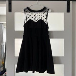 Coincidence & Chance Dress Large Womens Black Sheer Polka Dot Midi Sleeveless